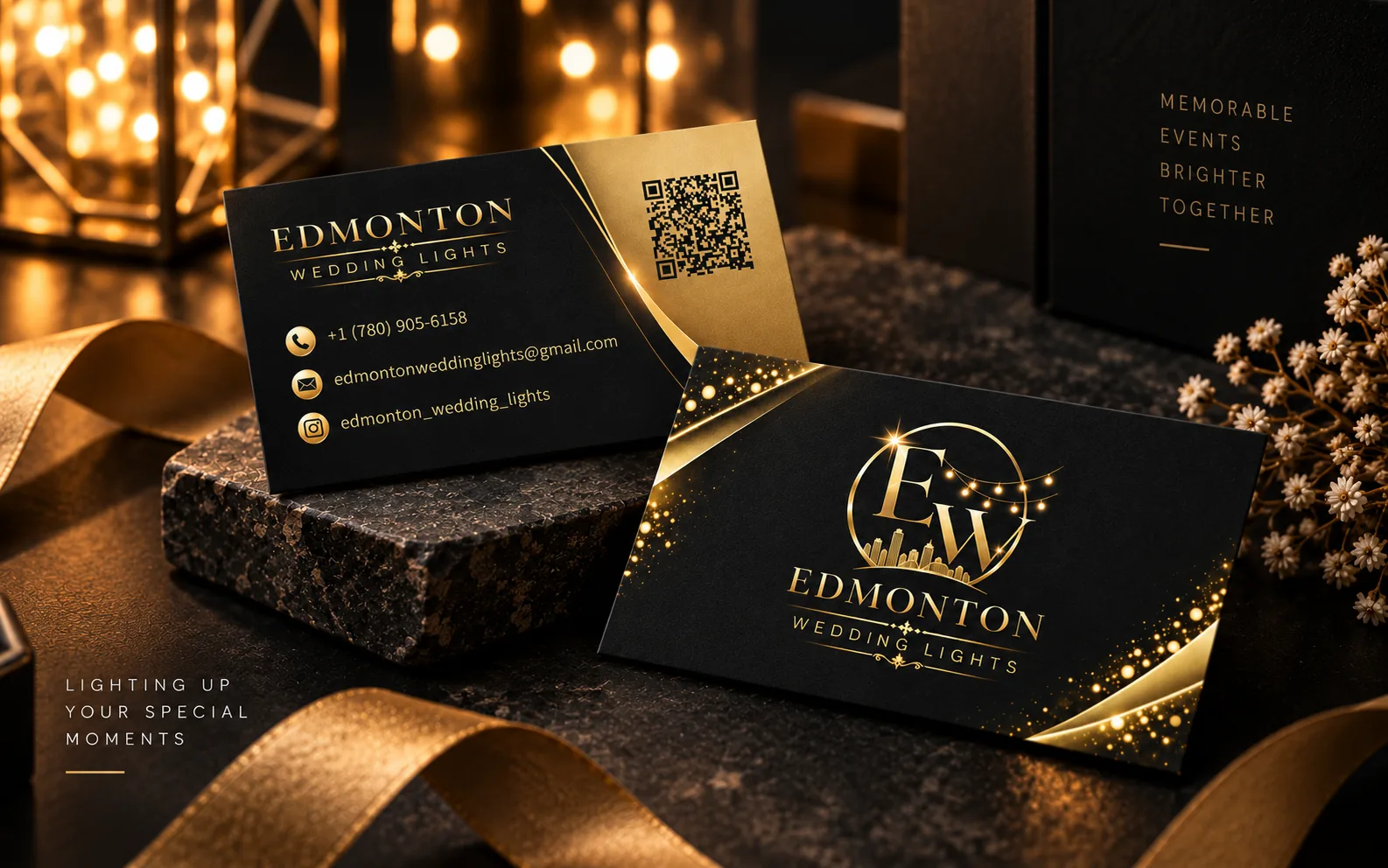 Edmonton Wedding Lights business card lifestyle mockup